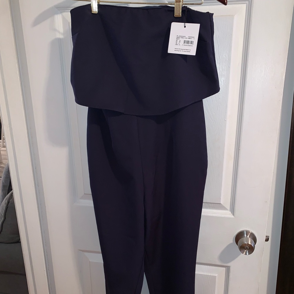 Misguided Bandeau Double Layer Navy Jumpsuit - Picture 5 of 7